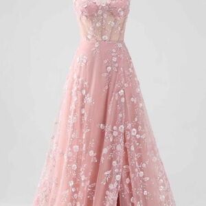 Elegant Pink Floral Evening Gown